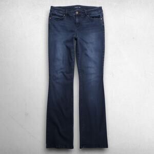 Level 99 Bootcut Flare Jeans Faded Distressed Hem Stretch Women 31 Dark Blue